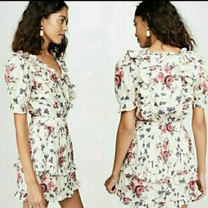 LoveShackFancy Fancy Sutton Floral Mini Dress sz Medium Cream Pink